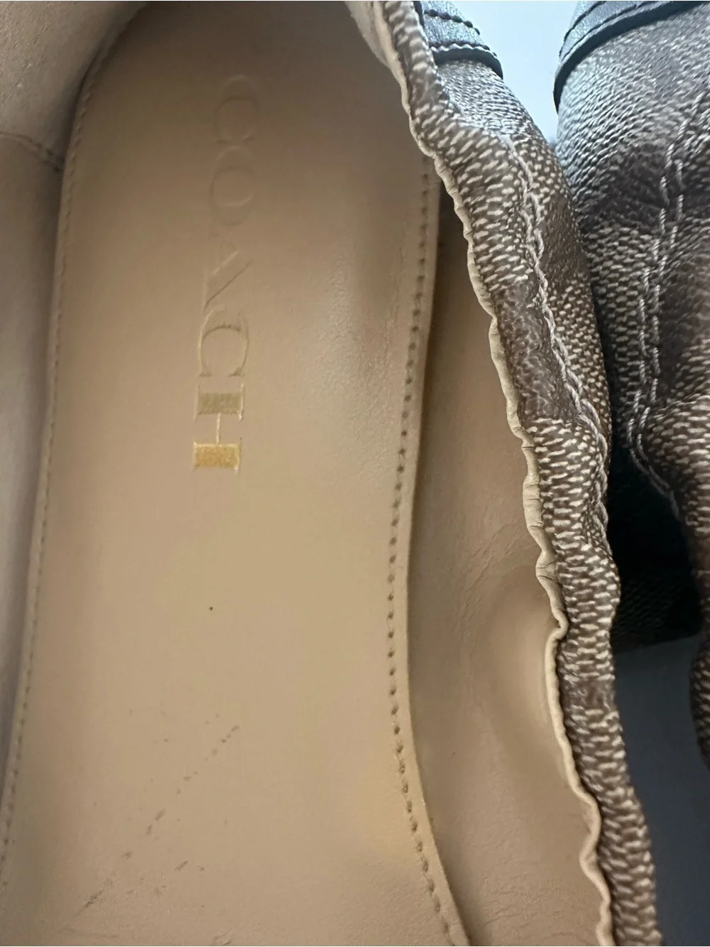 Coach Amelia Signature Canvas Ballet Flats Brown Leather Cap Toe Shoes Size 7.5B